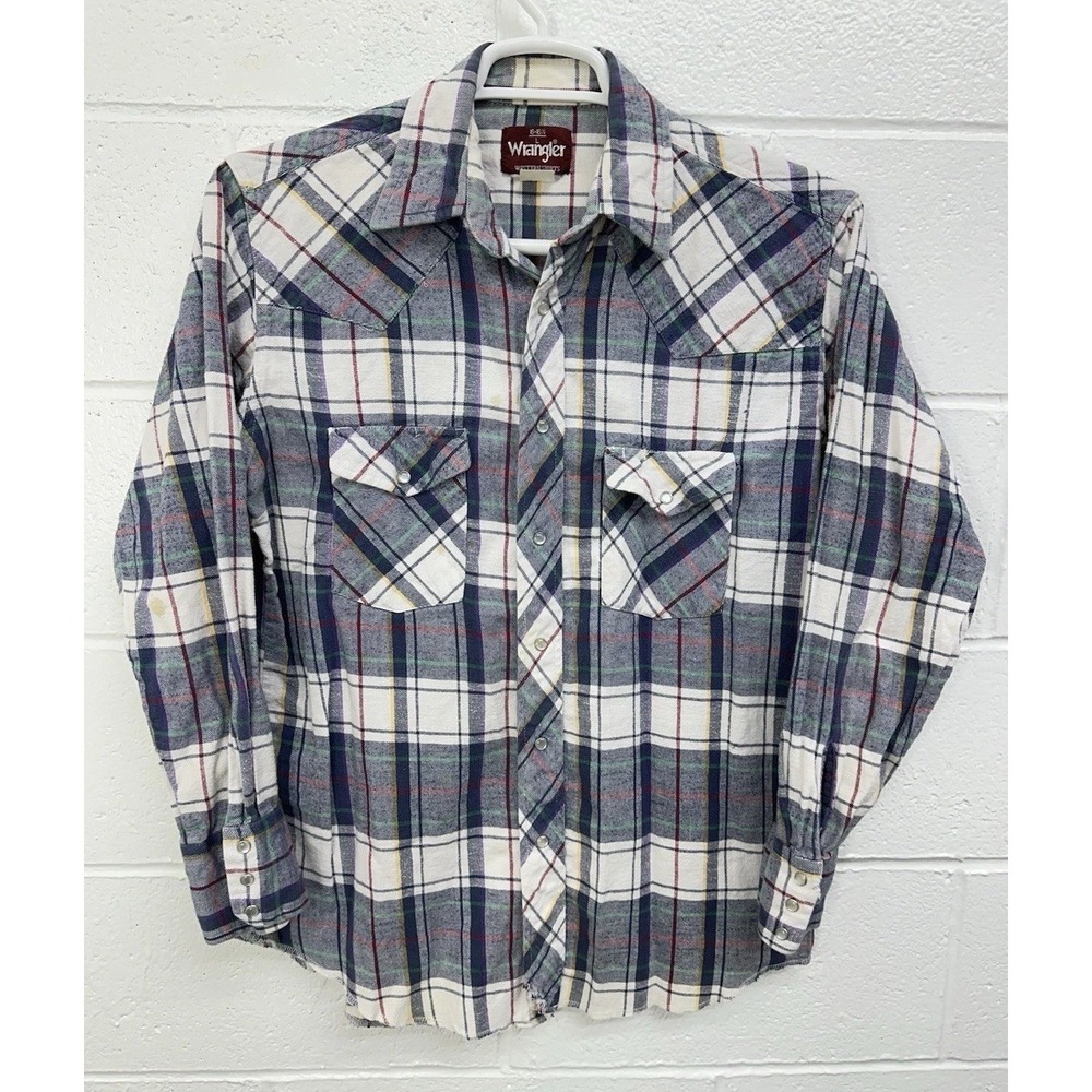 Wrangler Button-Up Multicolor Plaid‎ Flannel Pearl Snap / Men’s Large